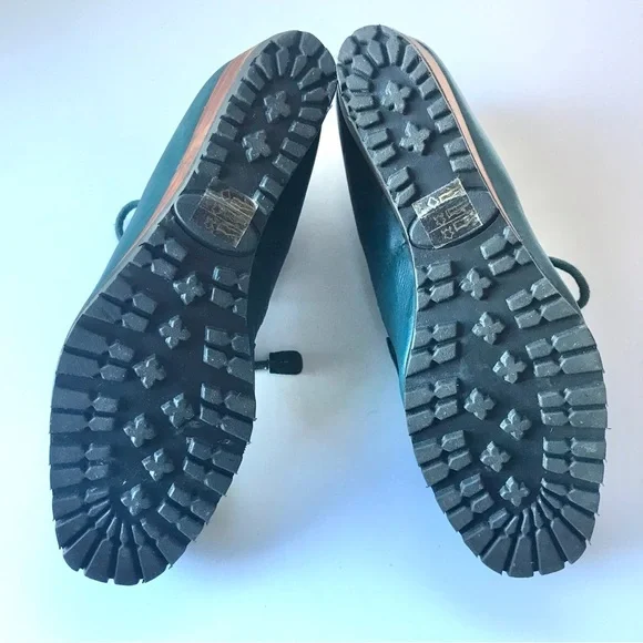 Women’s Sz 8 Teal ECOTE Leather Wedge Loafer | Wood Insert Wedge - Picture 4 of 9